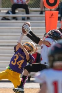 A mid air interception during an Ephrata youth football game